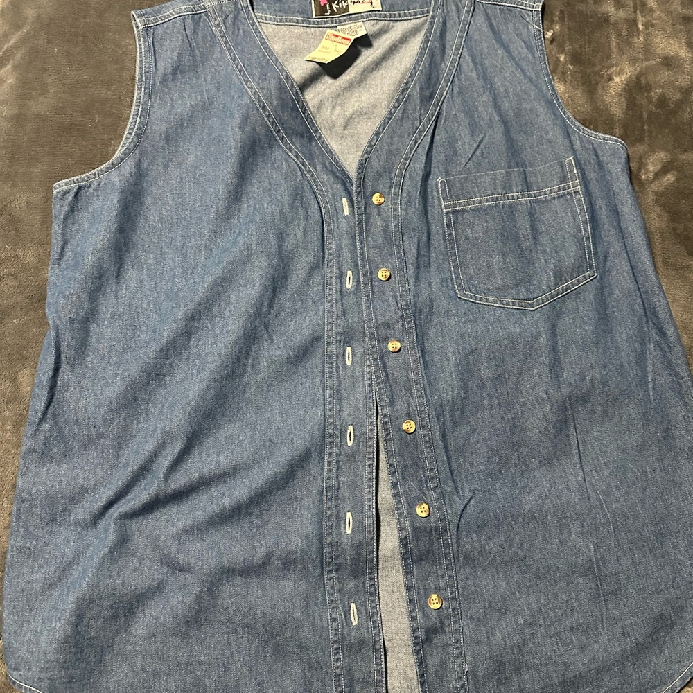 New Kikomo Vest Top Women’s Cotton Blue Denim Biker Jean 90s Size Large